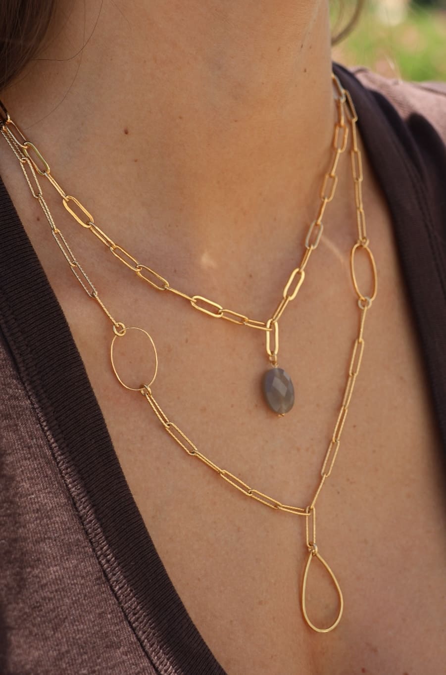 collier chaine femme pierre gris