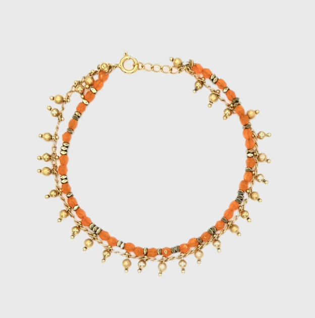 bracelet femme perles orange 