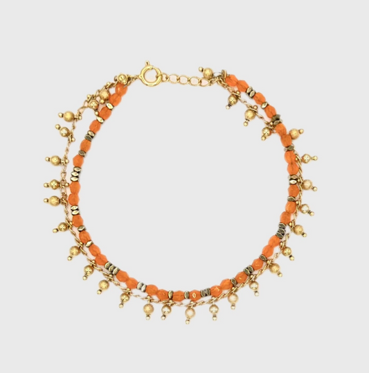 bracelet femme perles orange 