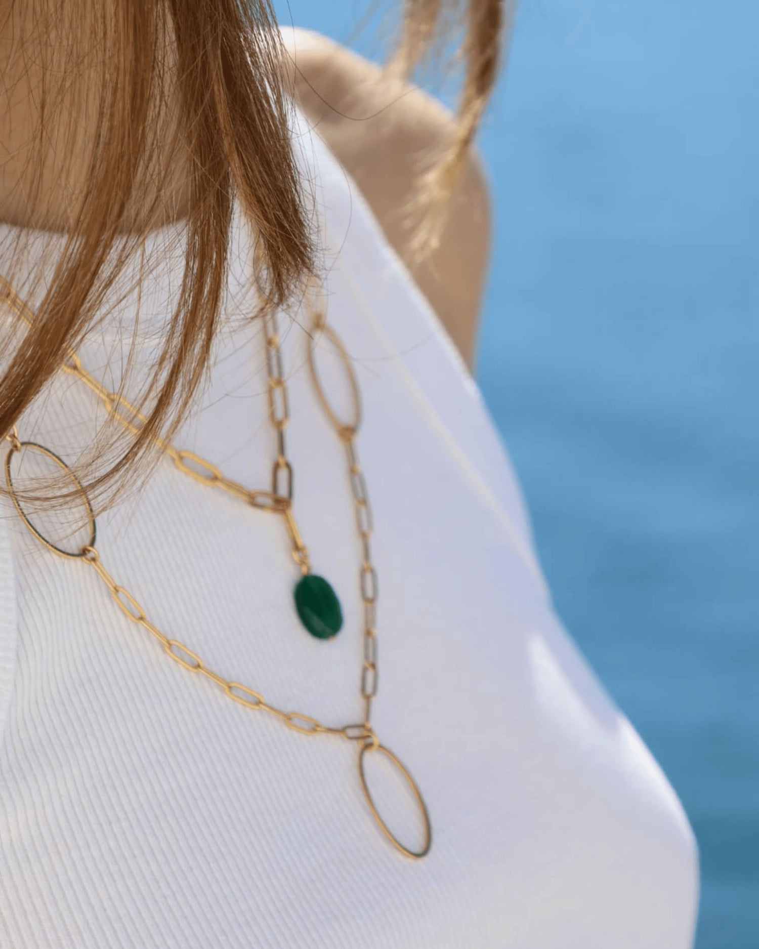 Collier chaine pierre verte femme