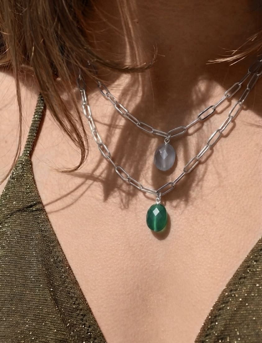 Collier femme chaîne et pierre