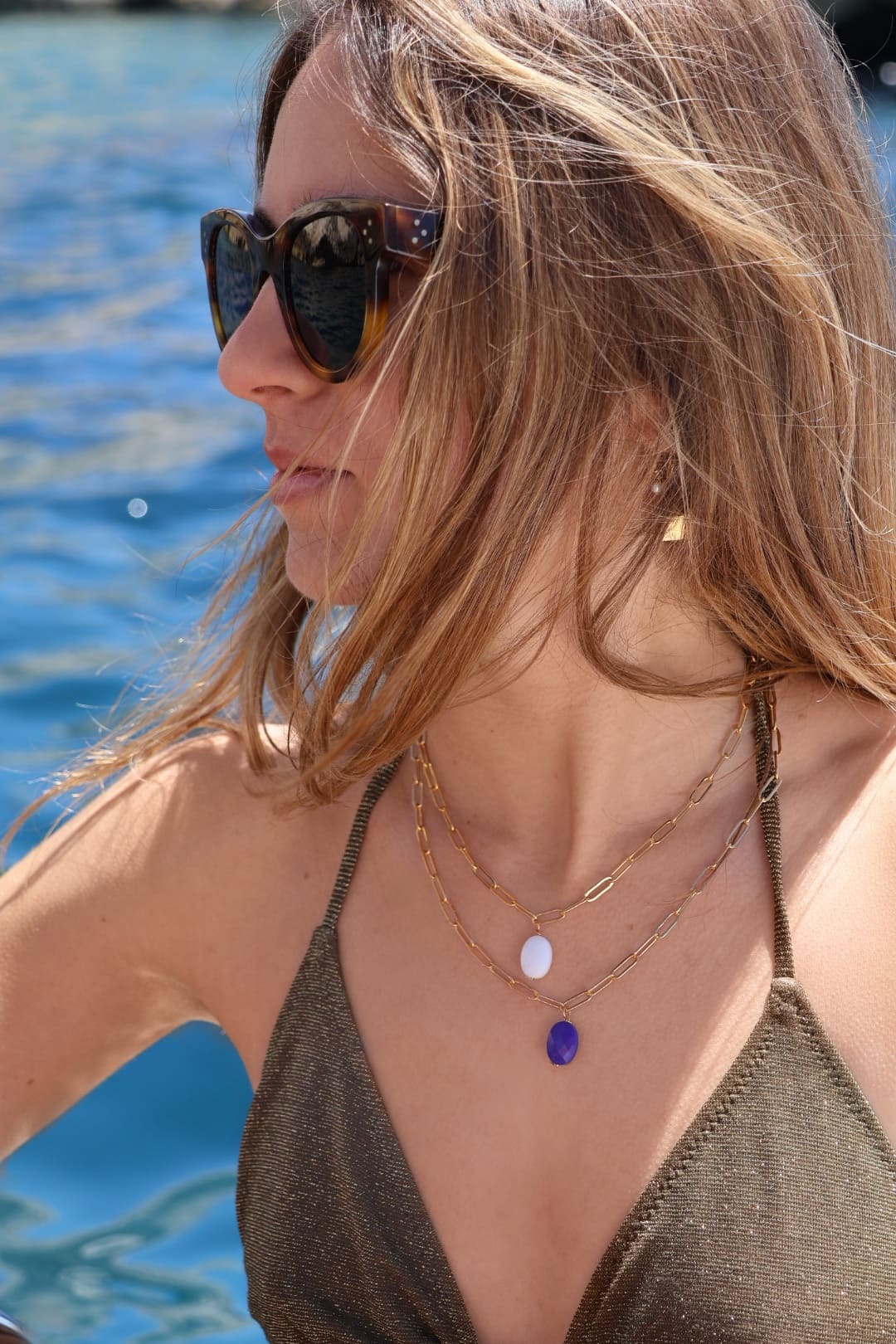 collier pierre marine et blanc 