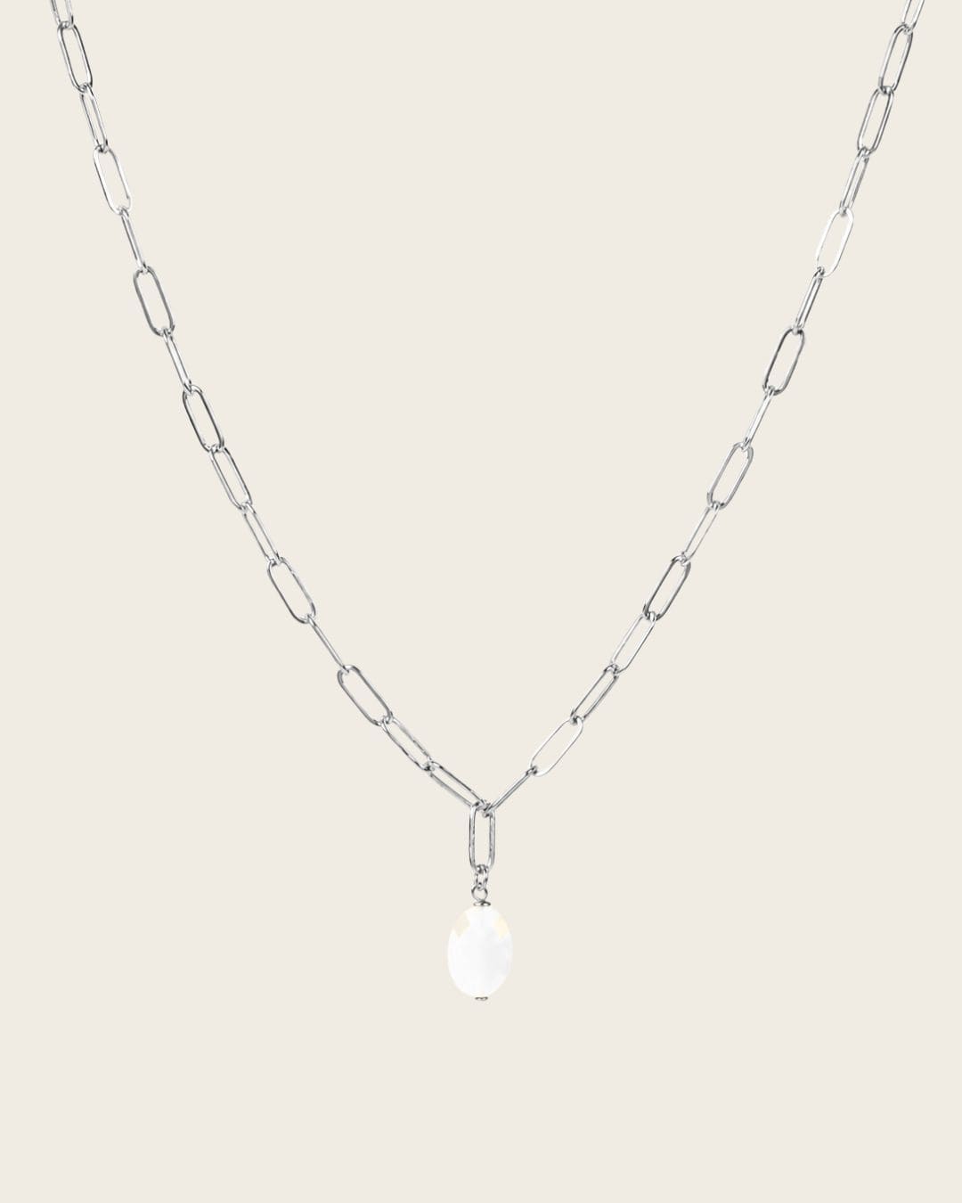 Collier avec chaîne et pierre blanche argenté femme