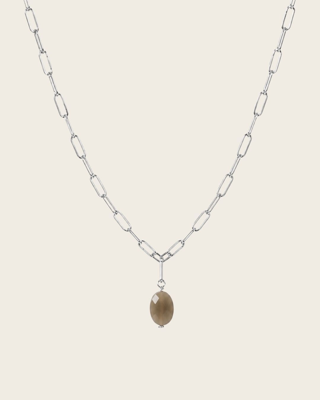 Collier avec chaîne argentée et pierre grise femme 